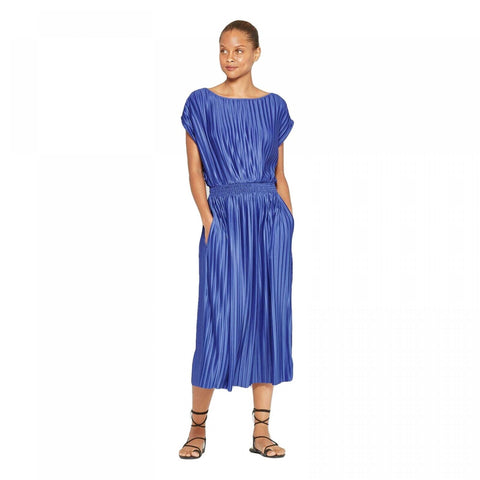 Prologue Women's Short Sleeve Boat Neck Pleated Cinched Waist Dress