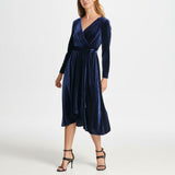 DKNY Women's Velvet V Neck Wrap Dress Midnight Blue 6
