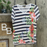 DG2 by Diane Gilman Burnout Printed And Embellished Top Navy Stripe Small