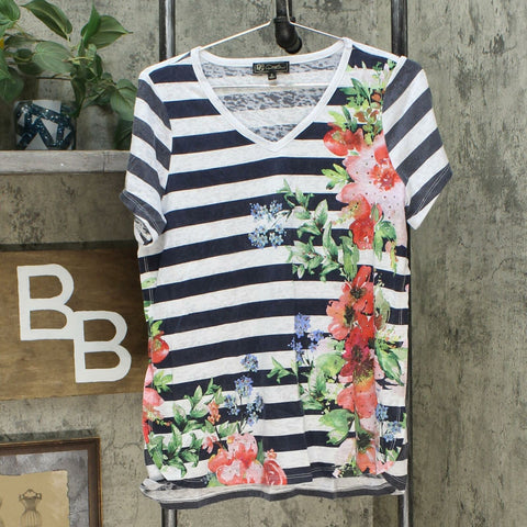 DG2 by Diane Gilman Burnout Printed And Embellished Top Navy Stripe Small