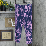 Stars Above Beautifully Soft Floral Print Collar Cropped Pajama Pants Navy L