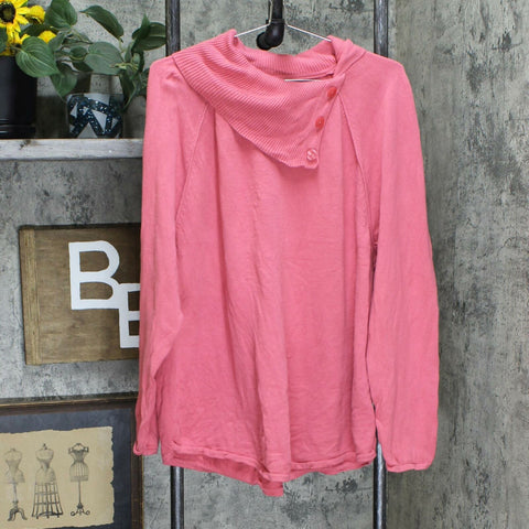 Karen Scott Cotton Button Neck Sweater Pink Orchid XXL