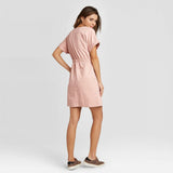 Universal Thread Women's Short Sleeve Zip Up Elastic Waist Dress