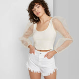 Wild Fable Women's High-Rise Frayed Hem Jean Shorts 20WFSH018B White 4