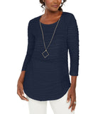 JM Collection Women's Wavy Texture 3/4 Sleeve Top With Chain