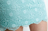 Marineblu Women's Junior Fit Aqua Crochet Lace Mini Skirt With Rhinestones
