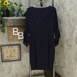 DKNY Women's Pleated Bell Sleeve Sheath Dress Navy 12