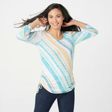 Susan Graver Plus Size Striped Sweater Knit Top With Drawstrings