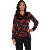 Dennis Basso Women's Button Front Floral Stretch Satin Blouse