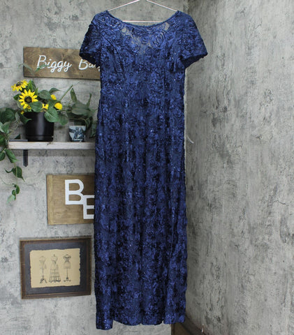 Alex Evenings Women's Rosette Embellished Lace A-Line Gown Navy Blue 12