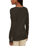 JM Collection Women's Button Cuff V-Neck Pullover Sweater