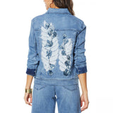 DG2 by Diane Gilman Leaf Embroidered Trucker Jean Jacket Midtone Plus 3X