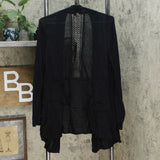 Rhonda Shear Womens Crochet Back Cardigan Black Large