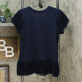 DG2 by Diane Gilman Women's Slub Knit Lace Detail Ruffle Top