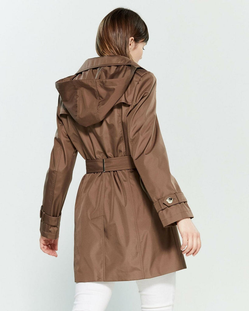 Calvin Klein Hooded Belted Trench Coat in Brown