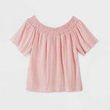A New Day Women's Striped Short Sleeve Smocked Yoke Top