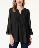 Charter Club Women's Double Ruffle Solid Pintuck Blouse