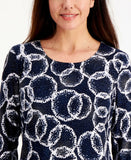 JM Collection Petite Printed 3/4-Sleeve Textured Knit Top