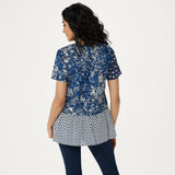LOGO by Lori Goldstein Women's Mixed Print Button Front Peplum Top