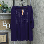 Belldini Plus Size Studded Pleated 3/4-Sleeve Knit Top