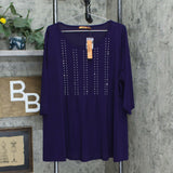 Belldini Plus Size Studded Pleated 3/4-Sleeve Knit Top