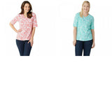 Denim & Co. Women's Floral V-Neck Elbow-Sleeve Jersey Knit Top