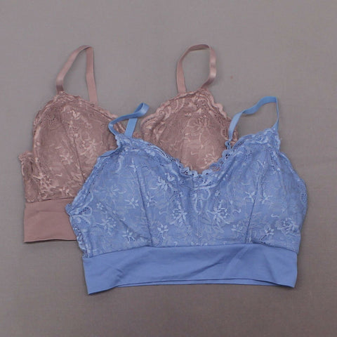 Rhonda Shear 2 Pack Lace Leisure Bras With Removable Pads Mocha/ Blue Large