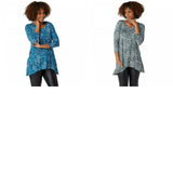 LOGO by Lori Goldstein Women's Printed Rayon 230 Top with Hi-Low Hem