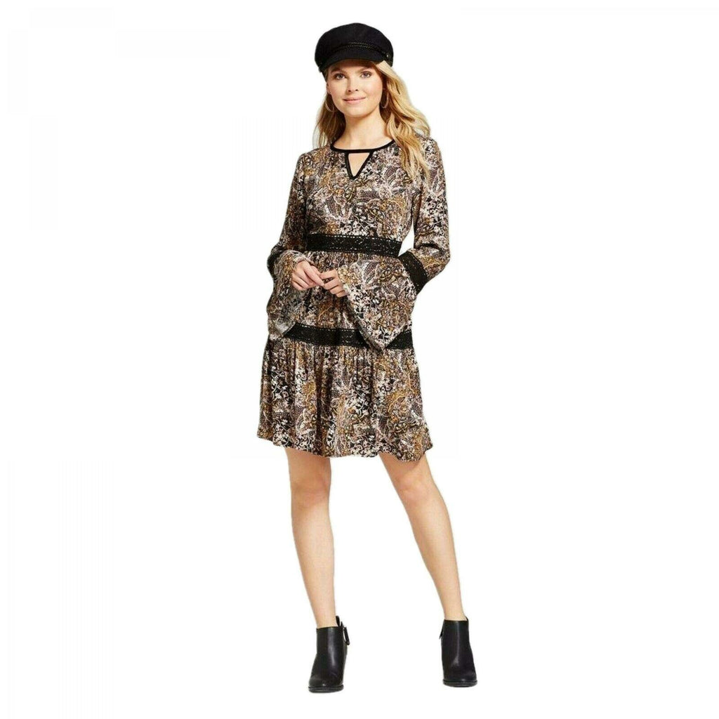 knox rose long sleeve dress Knox Rose Maxi Dress Size XXL Long Sleeve Rust Floral Slit Front Tie Waist