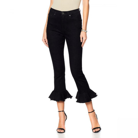 DG2 by Diane Gilman Women's Petite Ruffle Hem Cropped Jeans