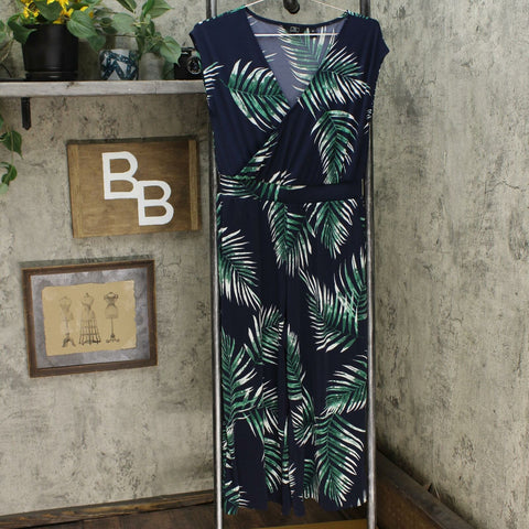 G by Giuliana Women's Cropped Knit Jumpsuit Navy Palm Petite Small