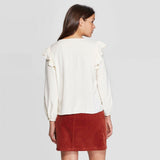 Universal Thread Women's Double Ruffle Long Sleeve Deep V-Neck Top