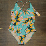 Kona Sol Criss Cross Back Medium Coverage One Piece Swimsuit Floral Multi XL