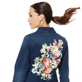 DG2 by Diane Gilman Women's Denim Jacket With Floral Satin Applique