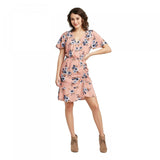 Xhilaration Women's Floral Short Sleeve Cinched Bottom Wrap Mini Dress