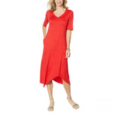 Comfort Code by Cuddl Duds Elbow Sleeve Handkerchief Hem Dress Tomato Medium