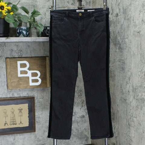 LOGO by Lori Goldstein Women's Tuxedo Stripe Straight Leg Jeans Black 10