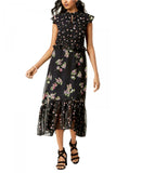 Taylor Women's Mixed-Floral Ruffled Keyhole Midi Dress. 9784M Black 16