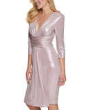 Vince Camuto Metallic Ruched Waist Long Sleeve Cocktail Dress