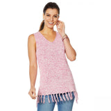 MOTTO Women's Lightweight V-Neck Tank Top Sweater with Fringe