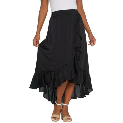 Lisa Rinna Women's Pull On Ruffled Faux Wrap Midi Skirt