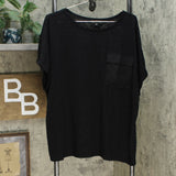 DG2 by Diane Gilman Women's Slub Burnout Pocket T-Shirt Black Plus 1X