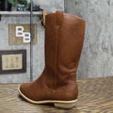 Cat & Jack Girls' Sahara Zipper Slip-On Riding Boots Cognac Brown 13