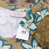 LOGO by Lori Goldstein Floral Knit Top With Chiffon Ruffle Trim