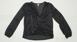 A New Day Women's Long Sleeve Shine Surplice Knit Top Black Small