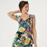 NWT Susan Graver Plus Size Floral Chiffon Ruffles Liquid Knit Dress . A351037 3X