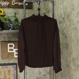 Prologue Women's Long Sleeve High Neck Mixed Media Blouse
