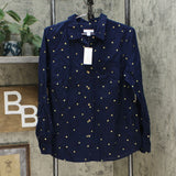 NWT Charter Club Womens Button Up Foil-Dot Linen Top. 100078188MS Medium