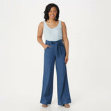 NWT G.I.L.I. Women's Wide Leg Chambray Denim Pants With Tie Waist. A354266 6