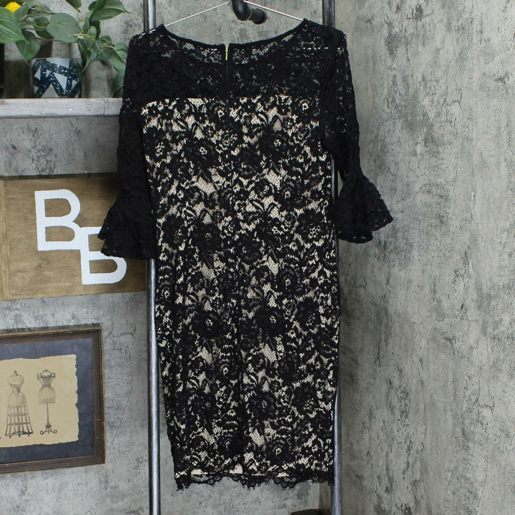 DKNY Women's Lace Bell Sleeve Sheath Dress Black 8 Biggybargains DKNY Women's Lace Bell Sleeve Sheath Dress Black 8 Biggybargains